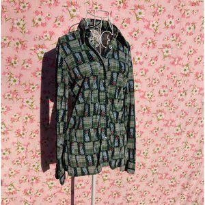 Vintage 60s 70s blouse shirt | S-M | novelty print  pattern 1960s 1970s collar
